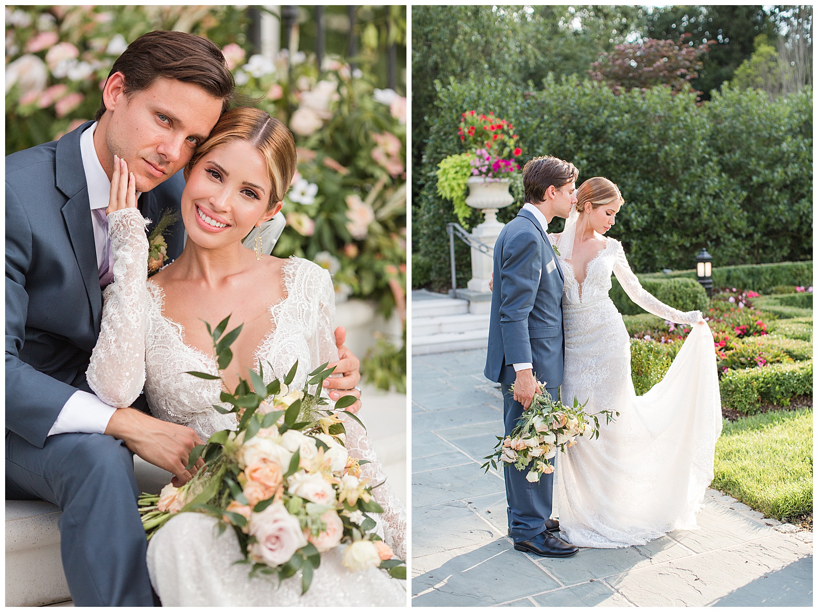 couple poses at romantic and timeless Park Chateau wedding 