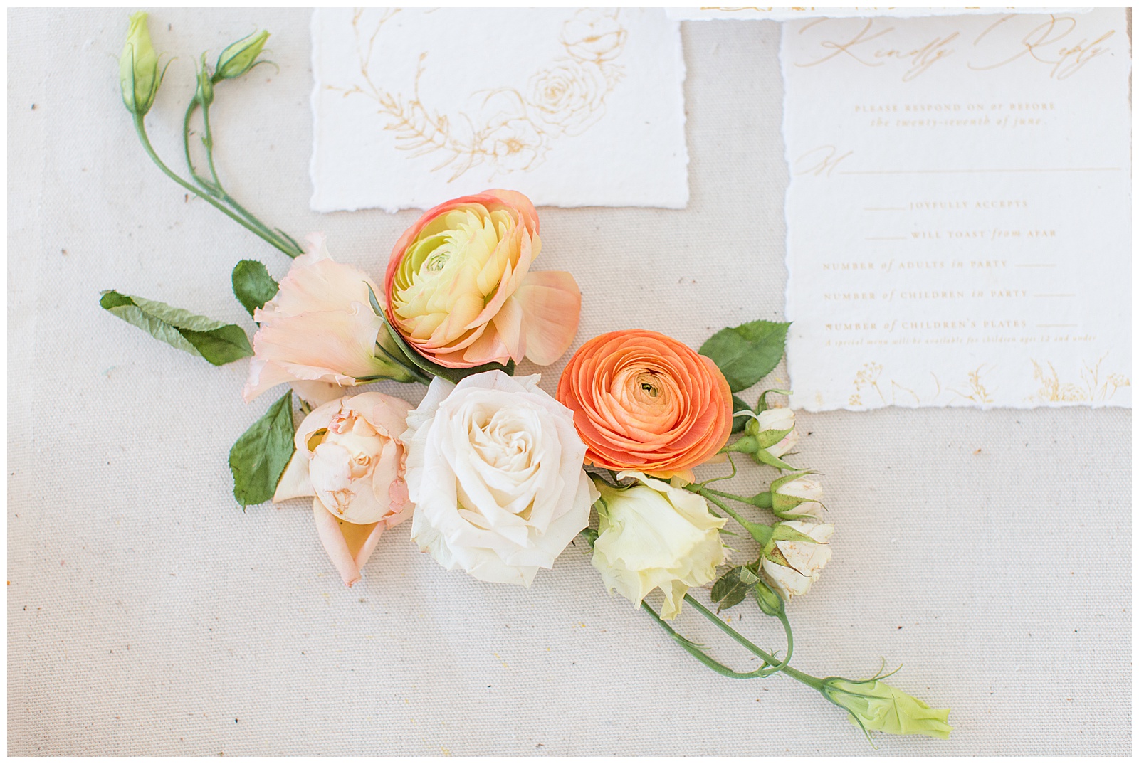 flowers and wedding invitation details 