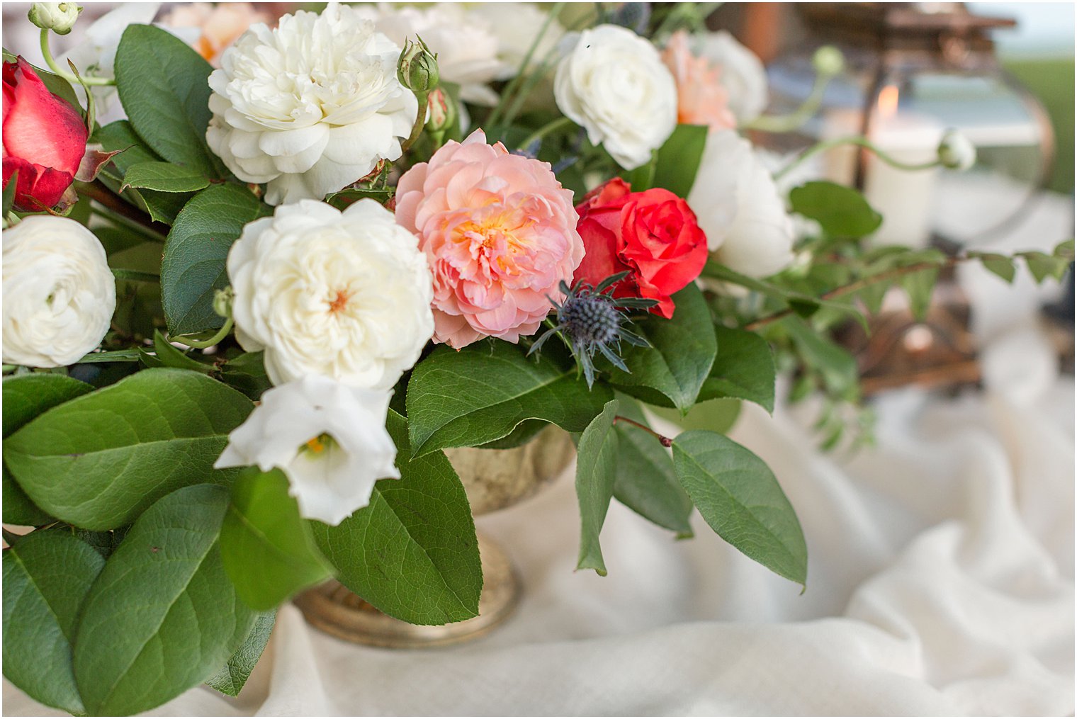 Floral arrangement at wedding editorial shoot
