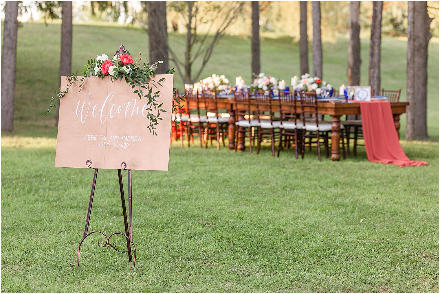 Gorgeous table setting and Welcome sign at Windows on the Water NJ wedding editorial
