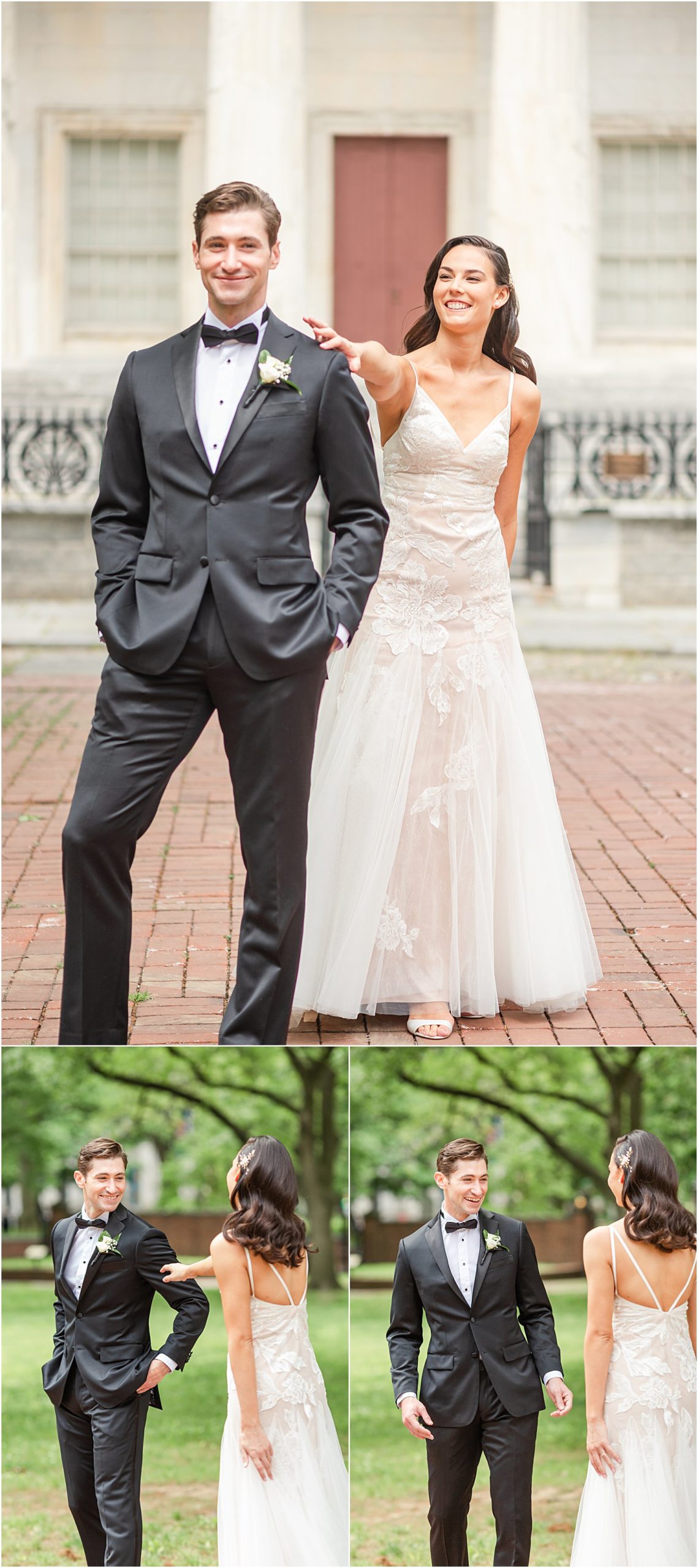 Bride + Groom share first look moment at Second National Bank