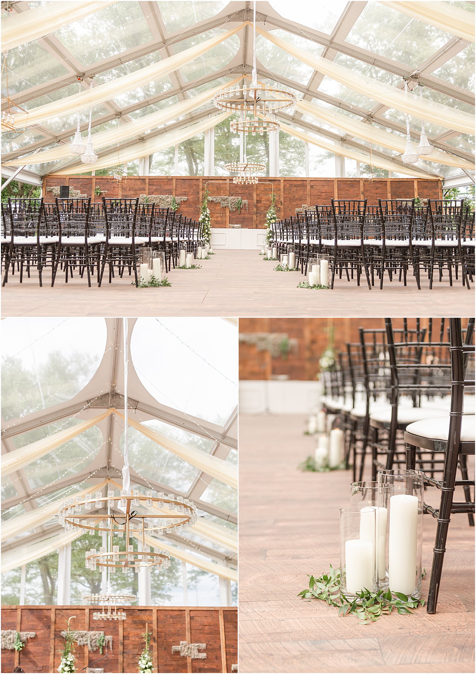 clear outdoor tent transformed from ceremony to reception tent