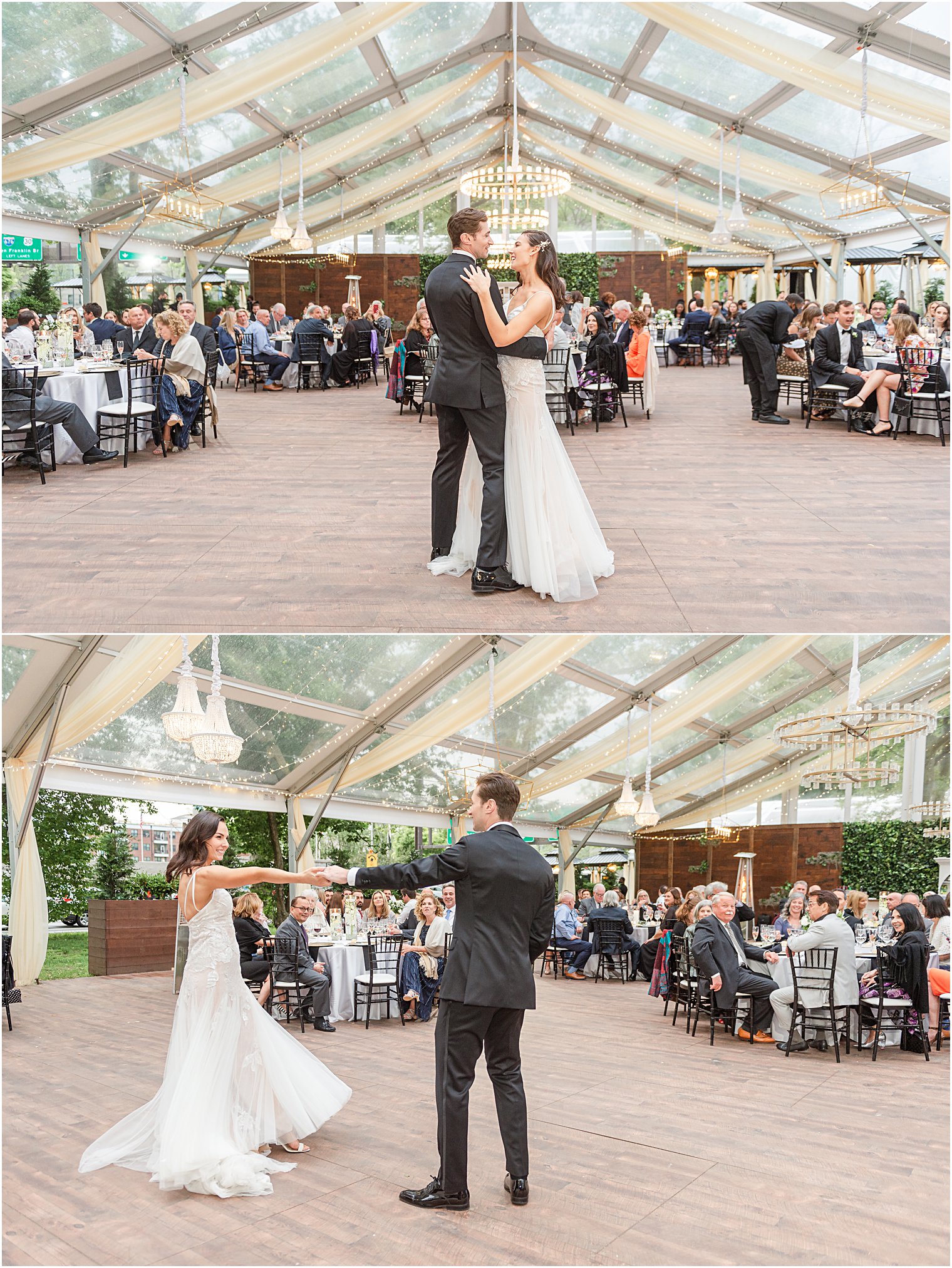 Bride + Groom dance at reception during Philadelphia PA Wedding at Franklin Square  