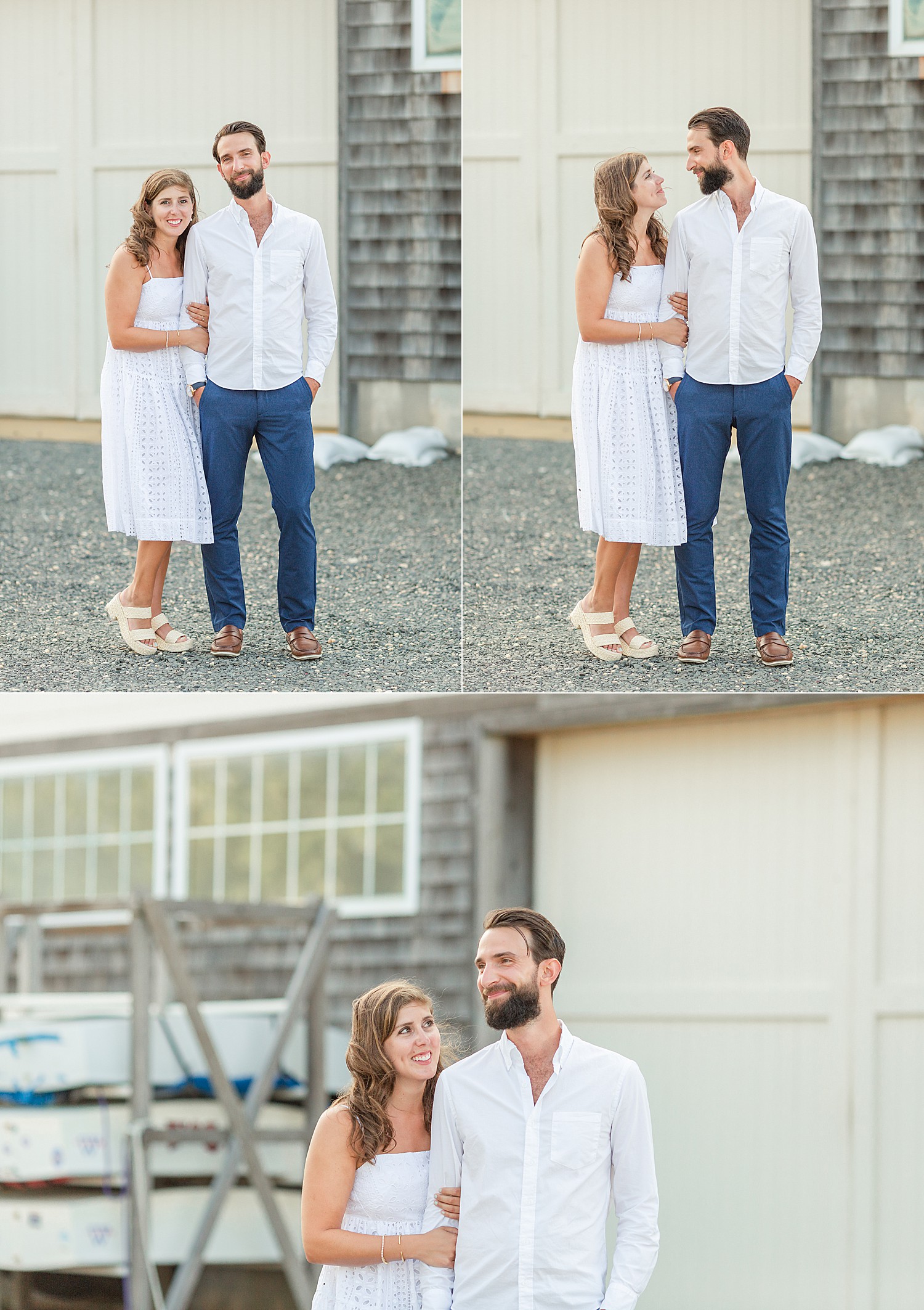 couple stand near Bayhead Yacht Club for Engagement Session
