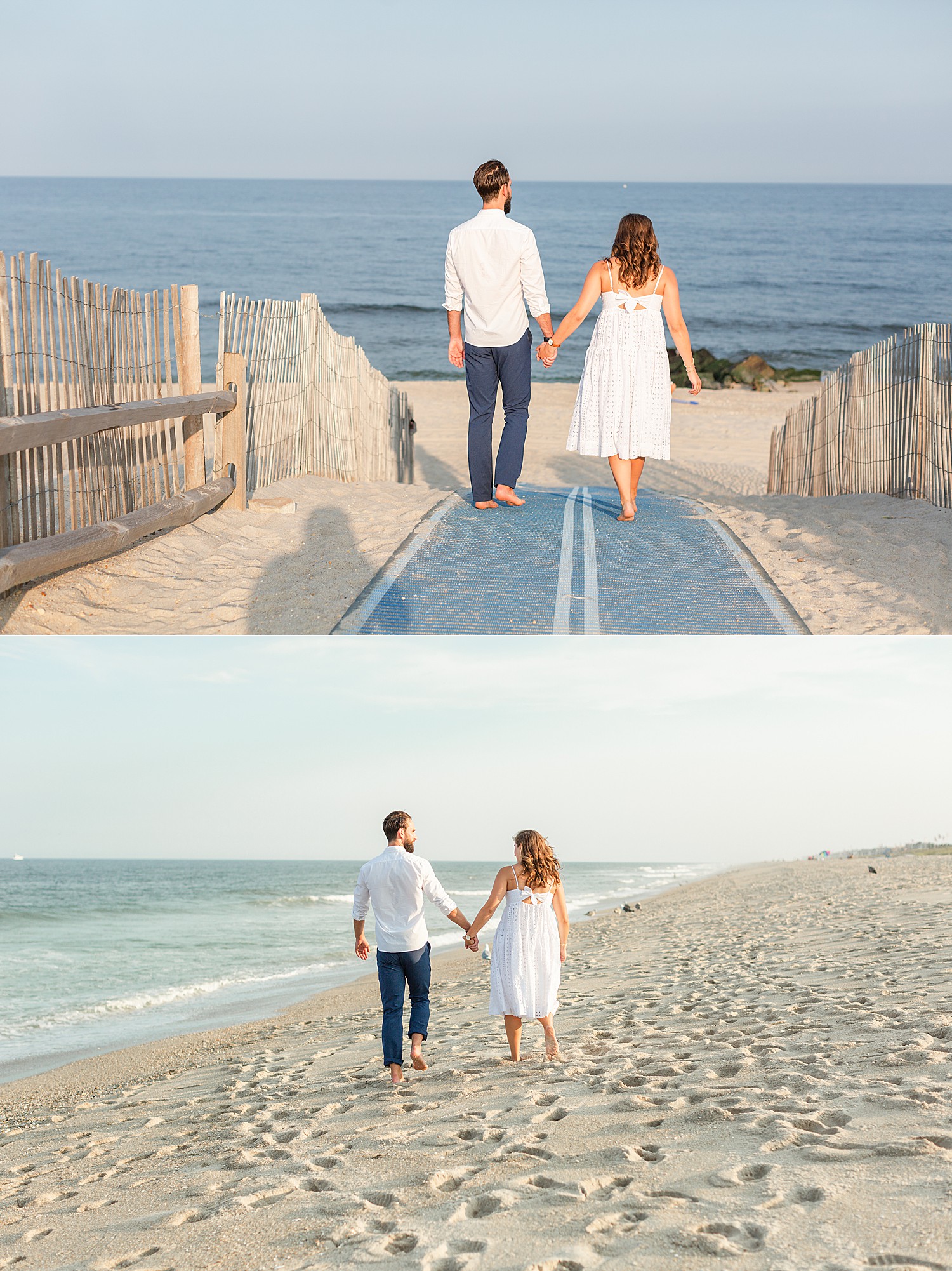 Couple holding hands on beach in NJ during Engagement Session