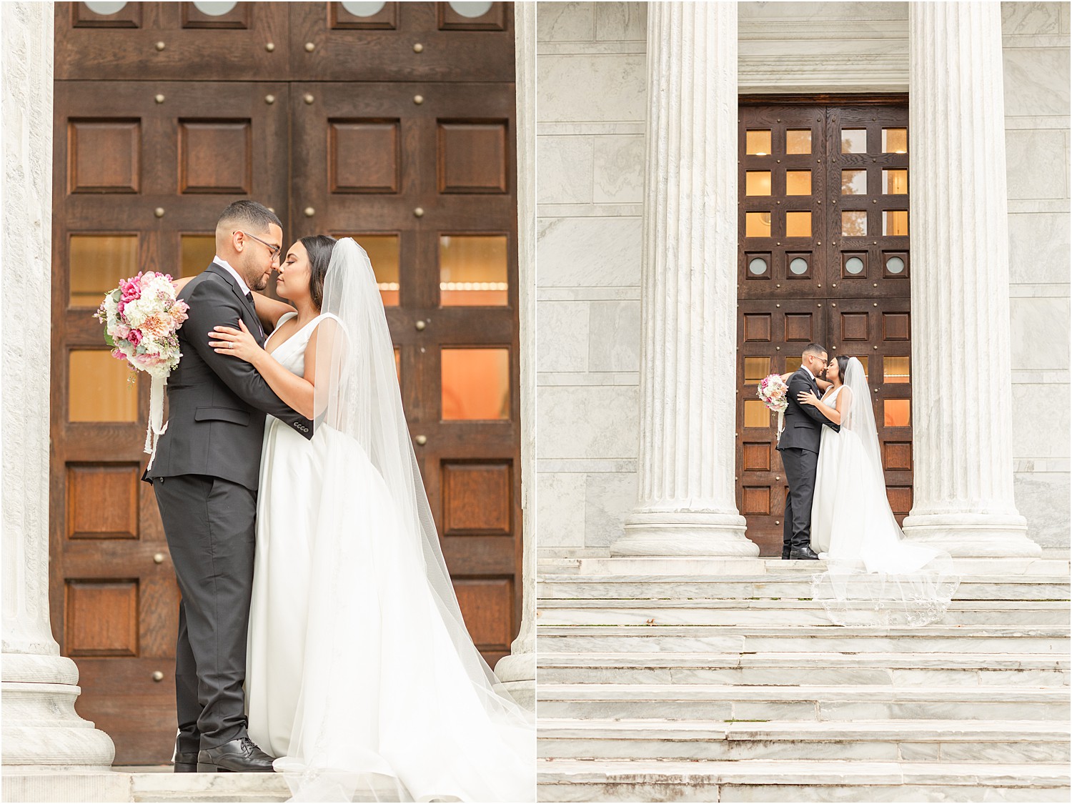 Couple kisses during Princeton University NJ Wedding Portraits
