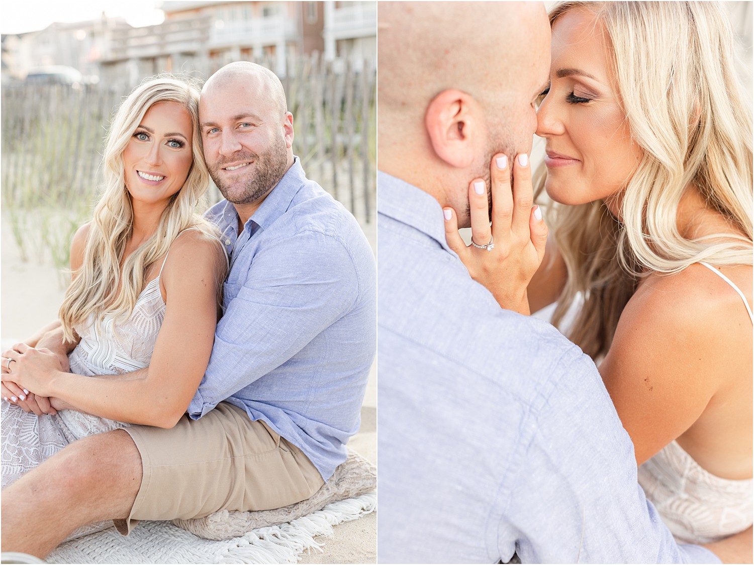 Engaged couple during Belmar Marina + Beach engagement session