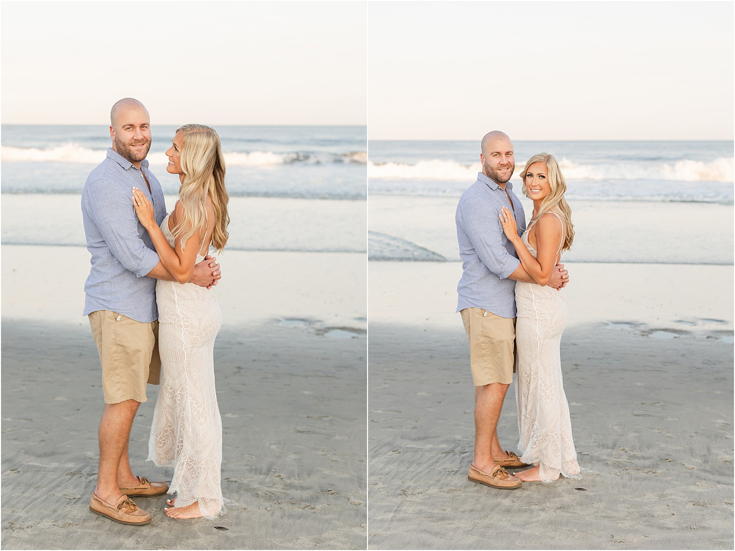 couple at Belmar beach during engagement photos 