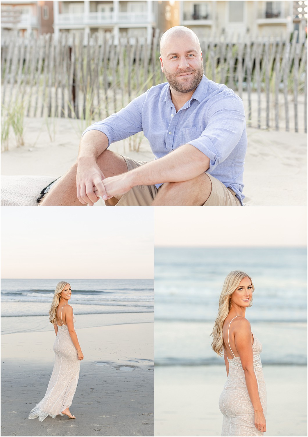 Portraits of engaged couple at Belmar Beach in NJ