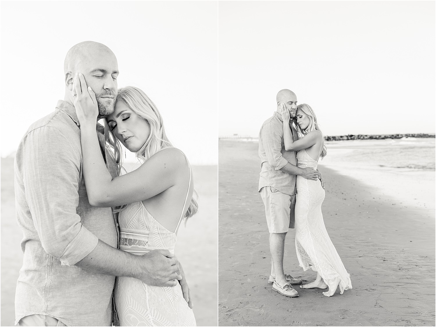 Couple at the beach during Belmar Marina + Beach engagement session