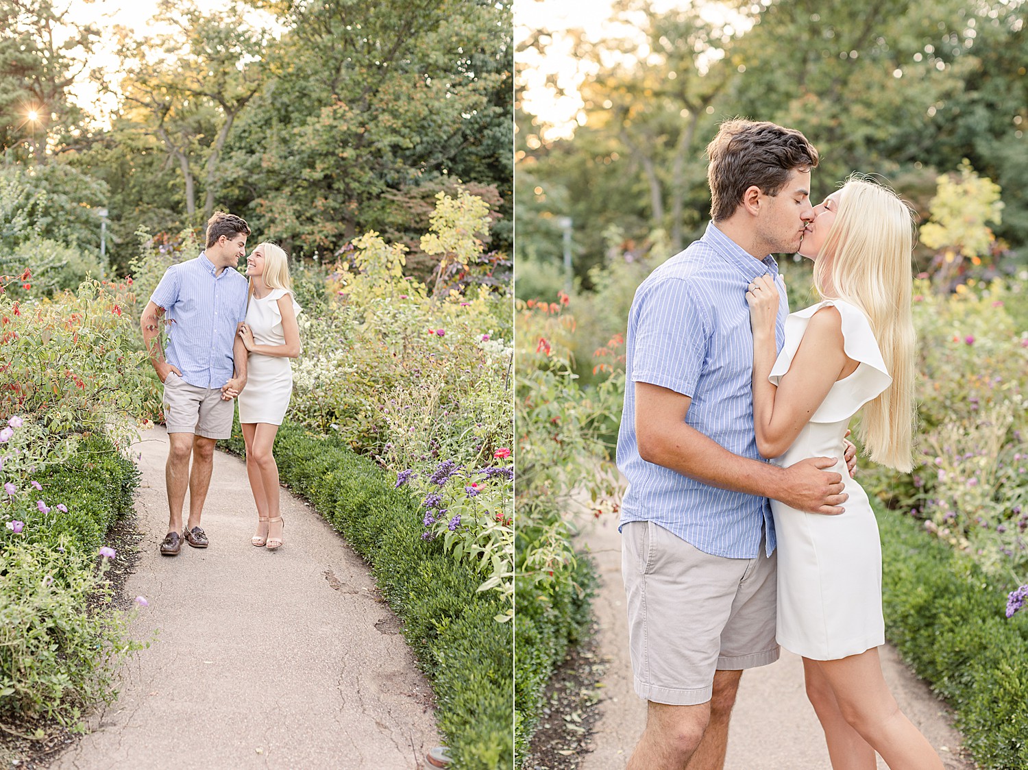 PA engagement session of couple walking through stunning garden