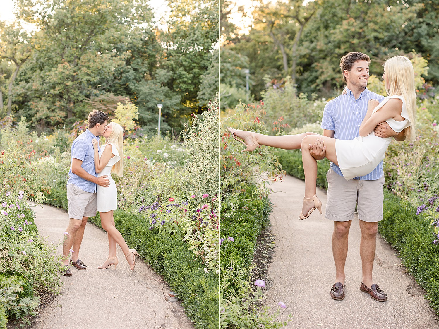 couple walk through romantic garden in Philadelphia PA