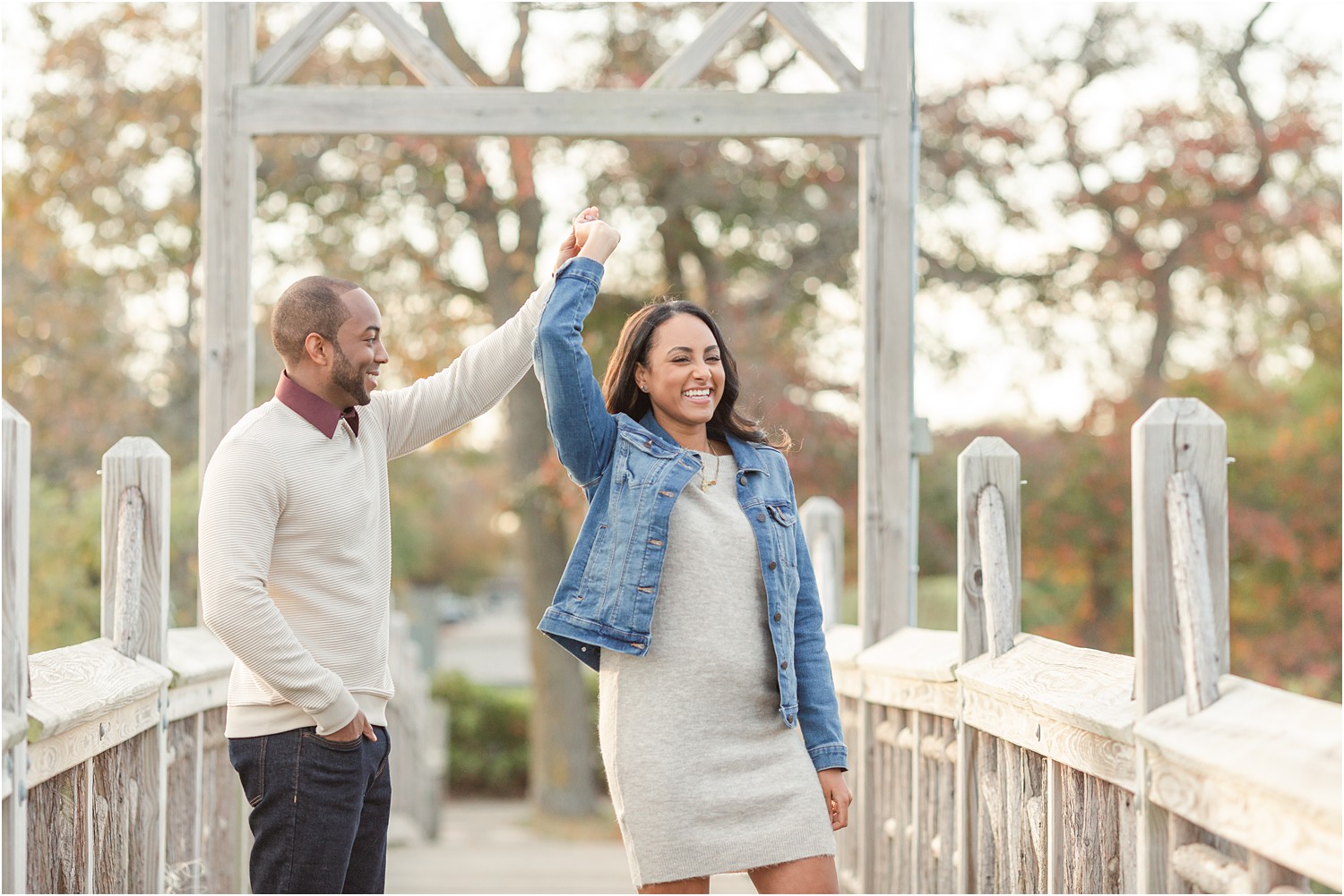 candid moment of couple during engagement photos