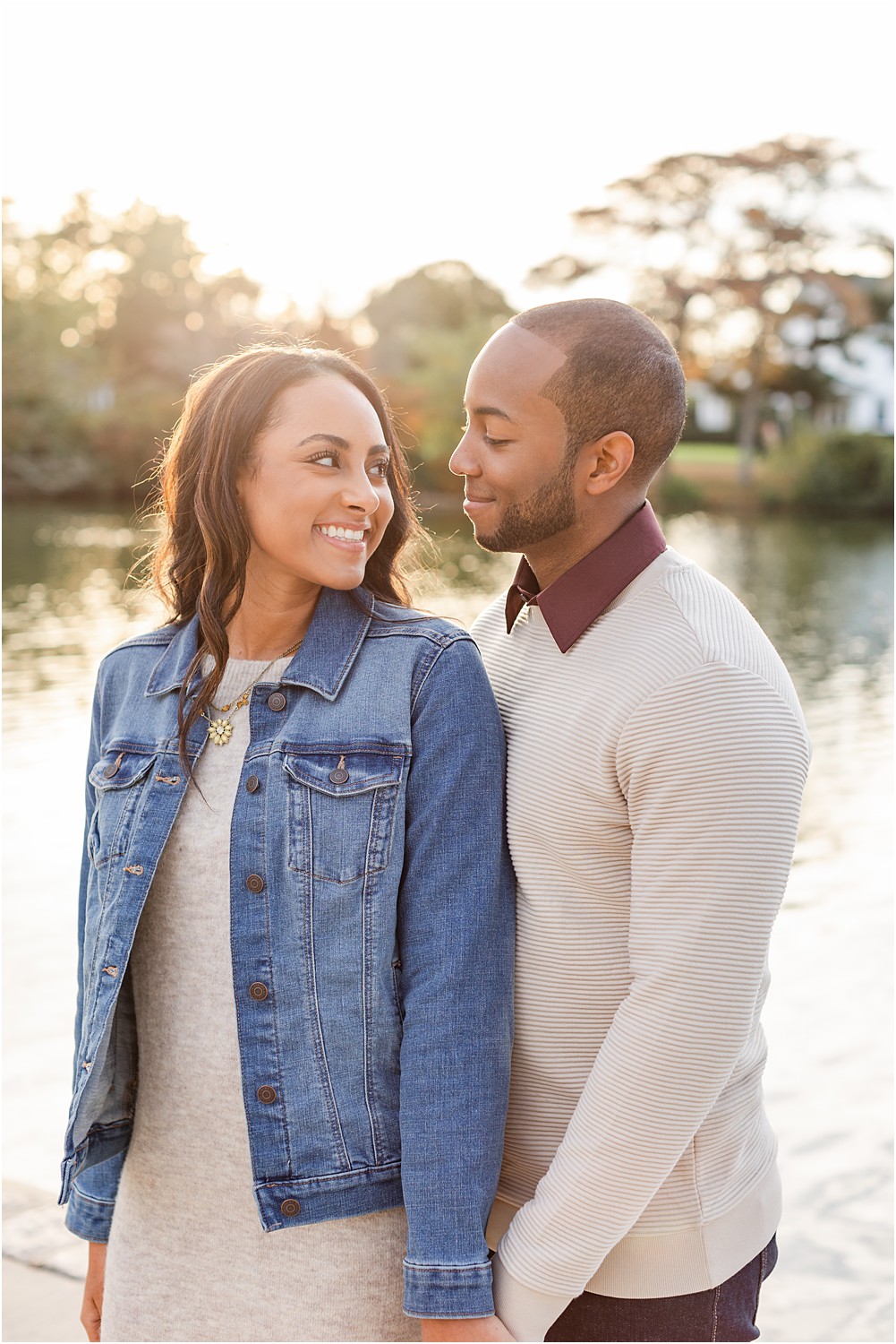NJ fall engagement photos by the water