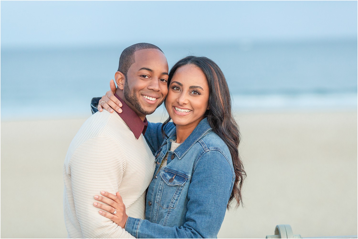 couple at beach during engagement photos