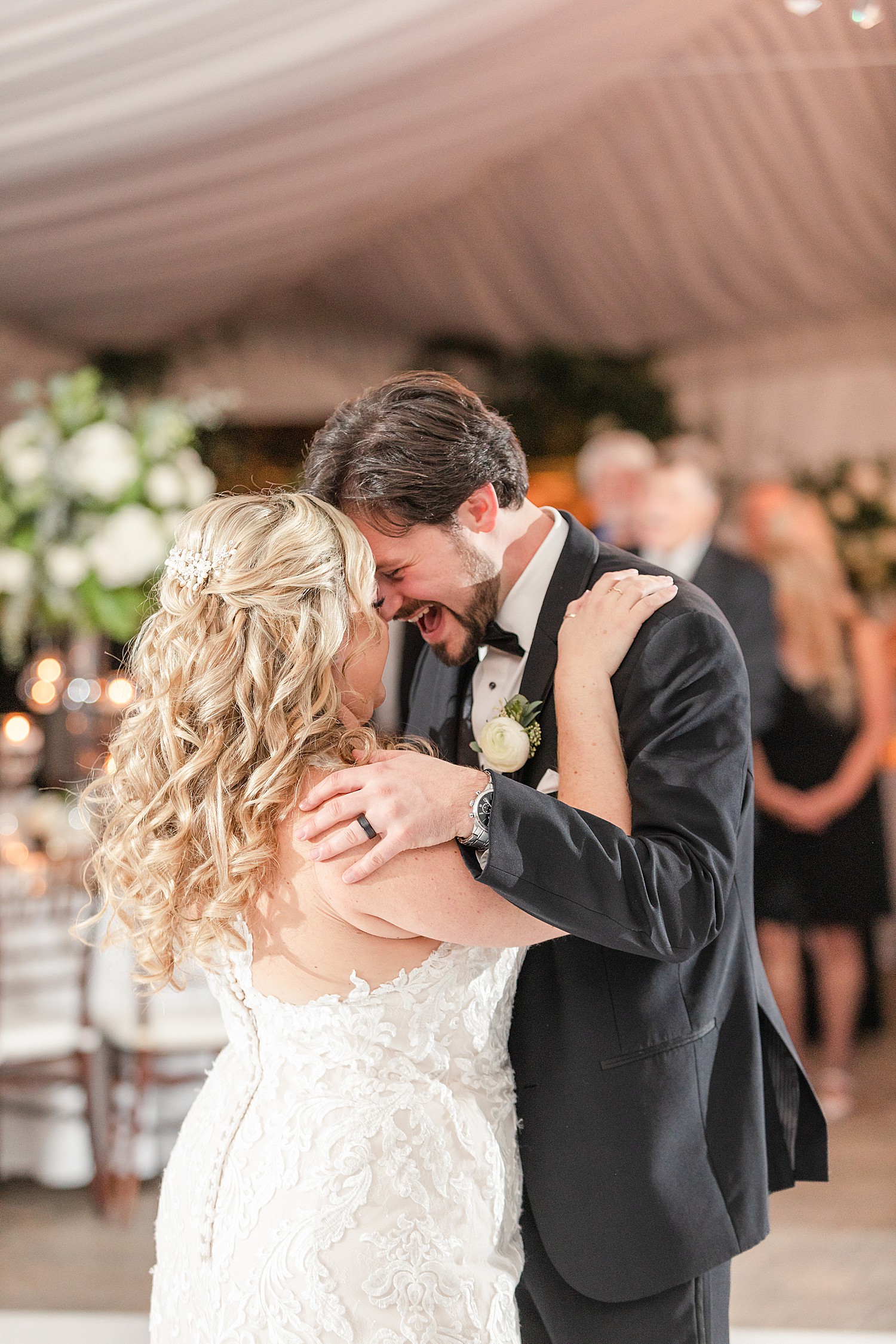 newlyweds first dance together at Windows on the Water at Frogbridge wedding reception reception 