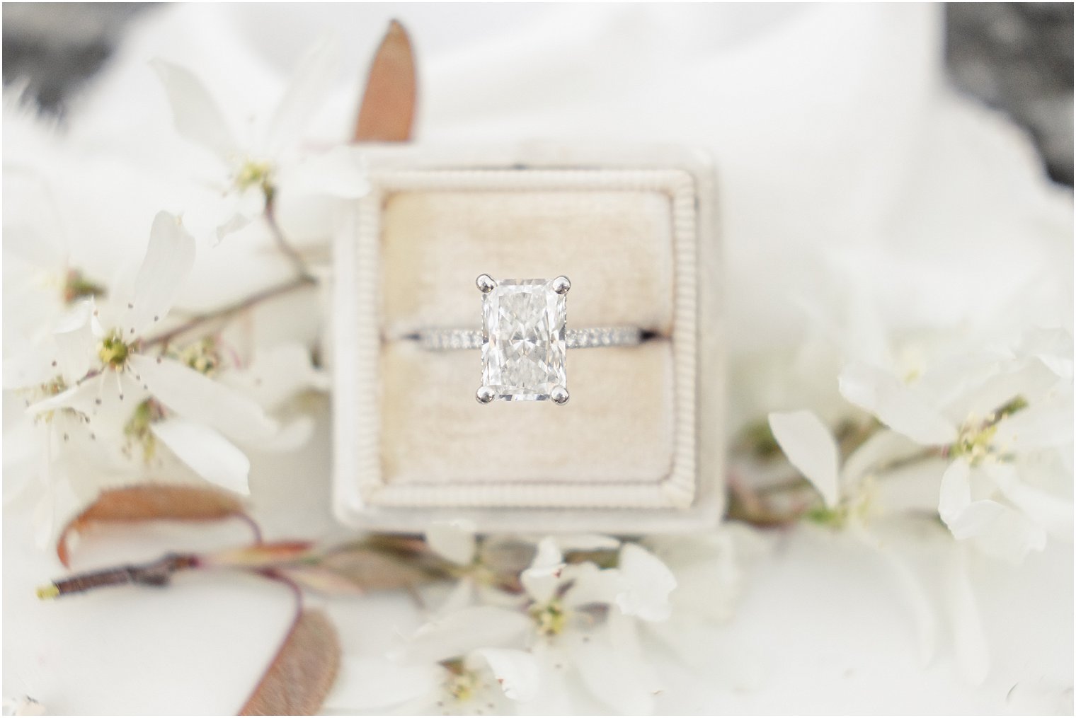 stunning engagement ring in white ring box