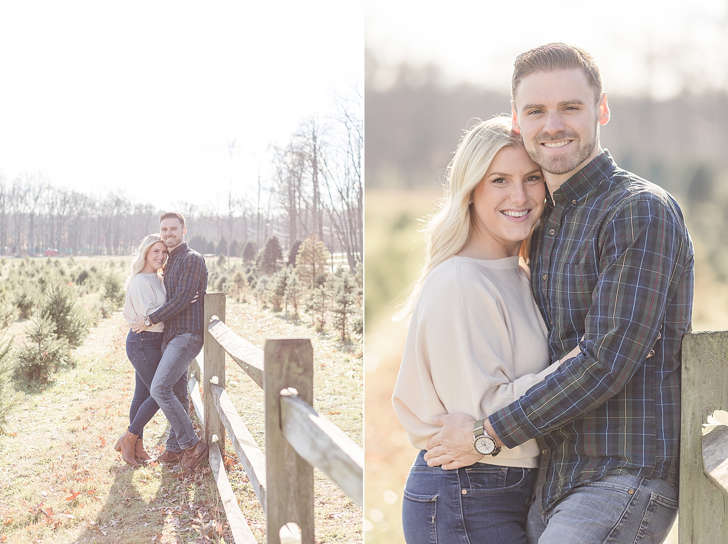 couple lean against wooden fence