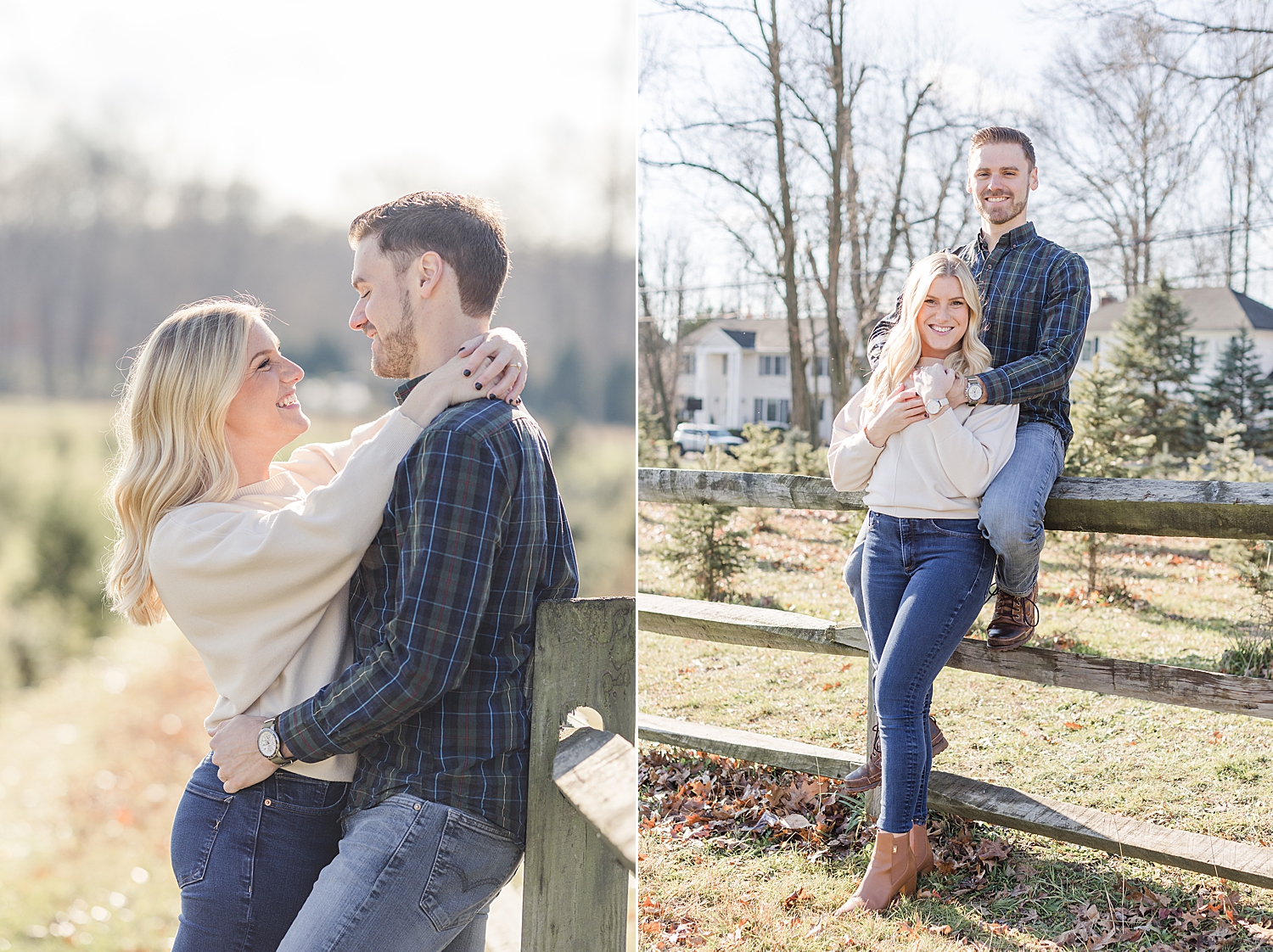 cozy Christmas tree farm engagement 