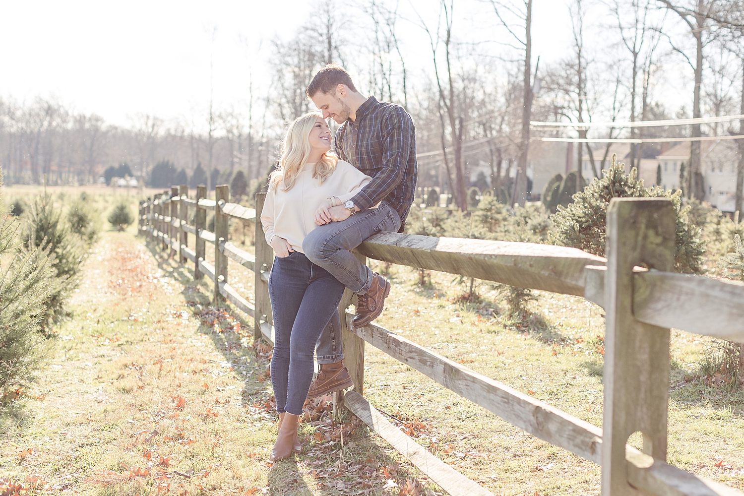 timeless engagement photos at Christmas tree farm 