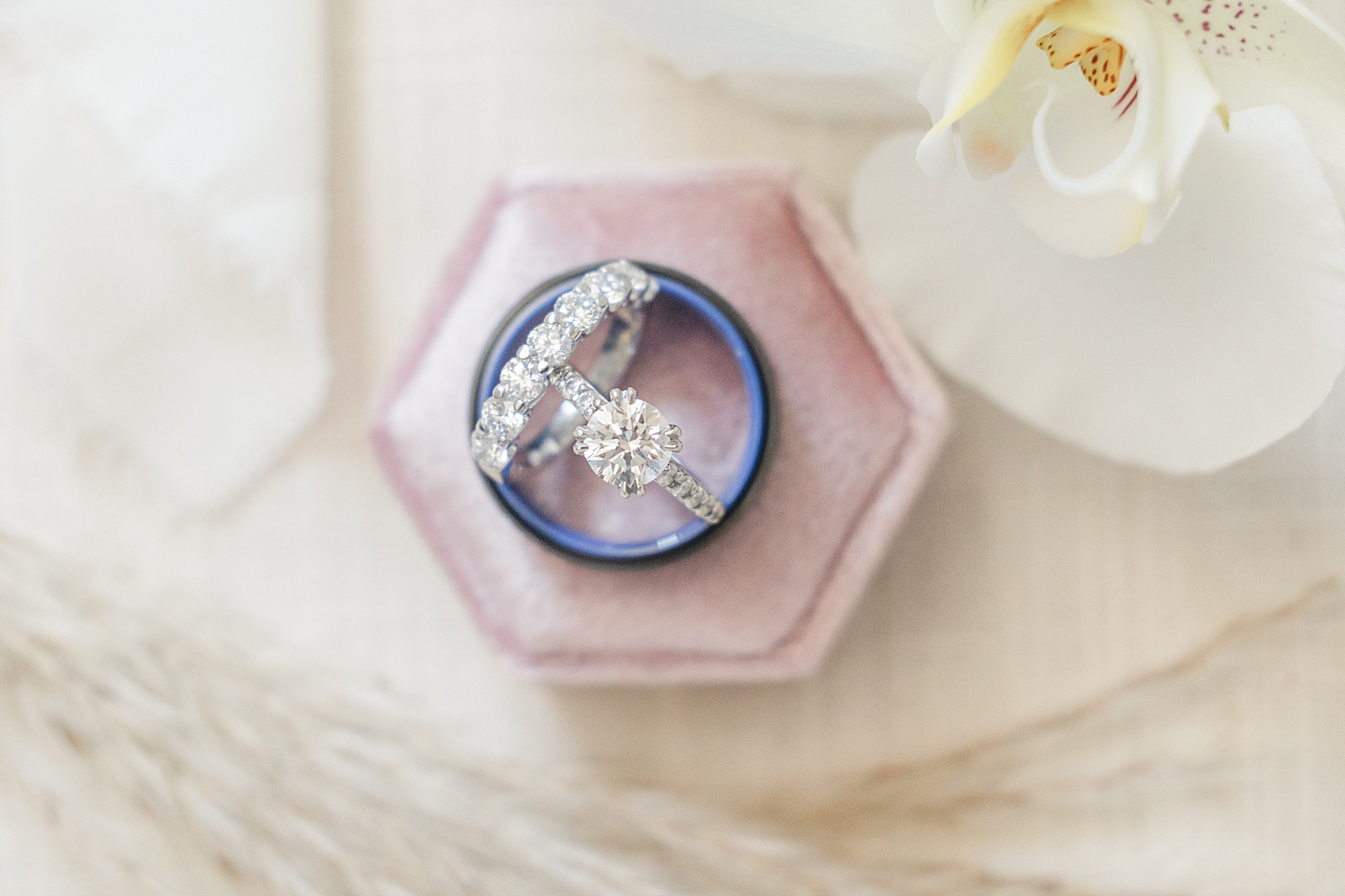 wedding rings in pink ring box