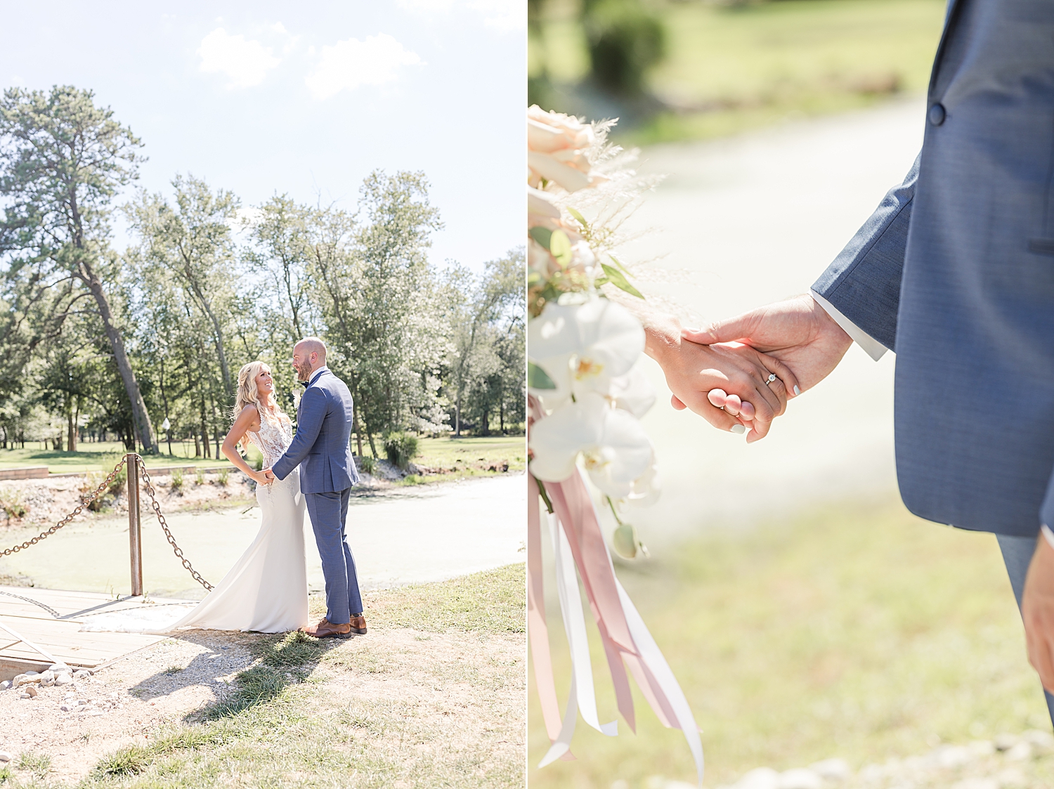 candid moments from first look at Summer Wedding at Eastlyn Golf Course