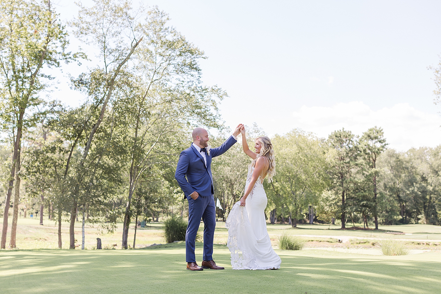 couple dance during wedding portraits