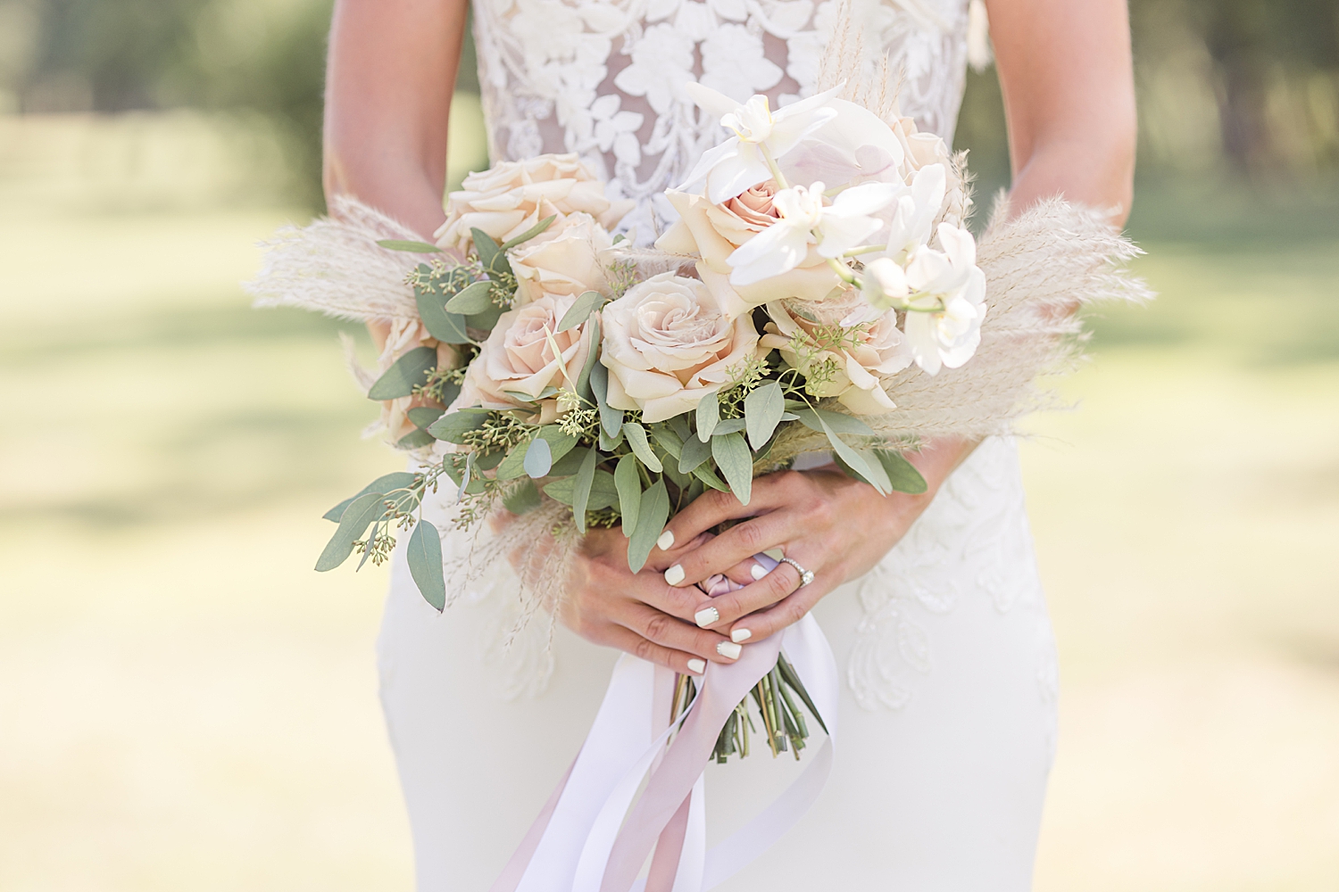 muted bridal bouquet from Boho Inspired Summer Wedding at Eastlyn Golf Course