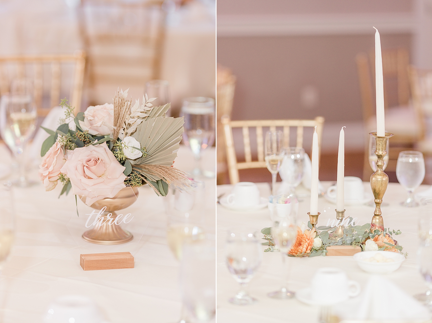 wedding reception details from Boho Inspired Summer Wedding at Eastlyn Golf Course