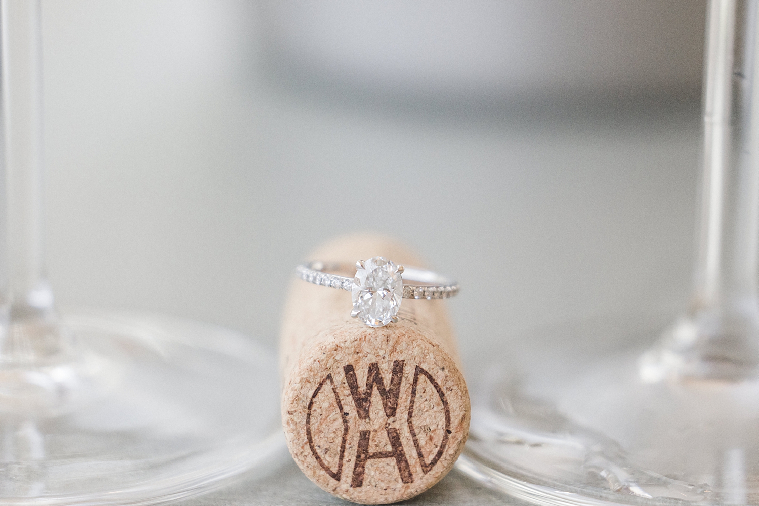 engagement ring on wine cork