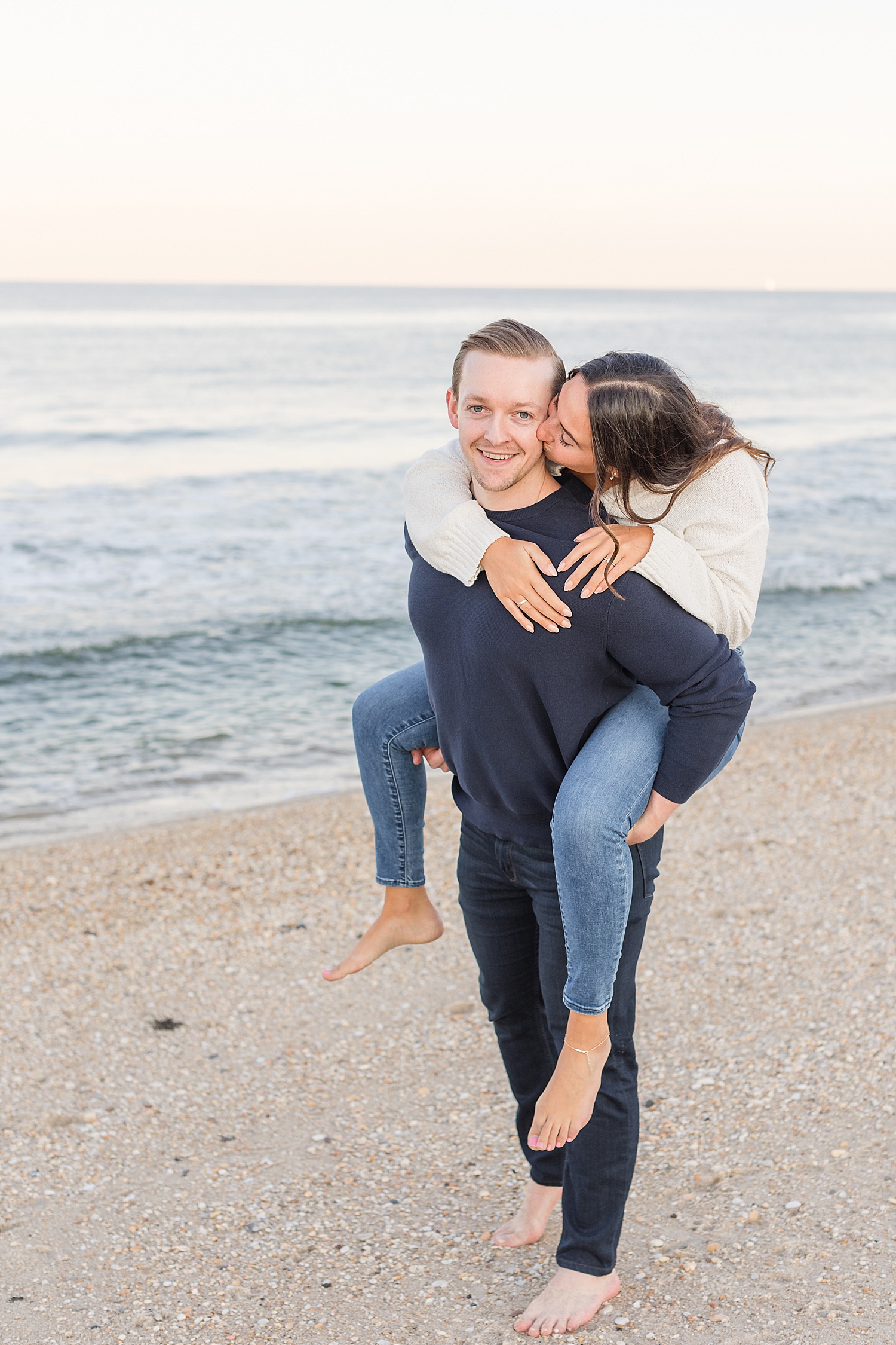 candid engagement photos on New Jersey beach