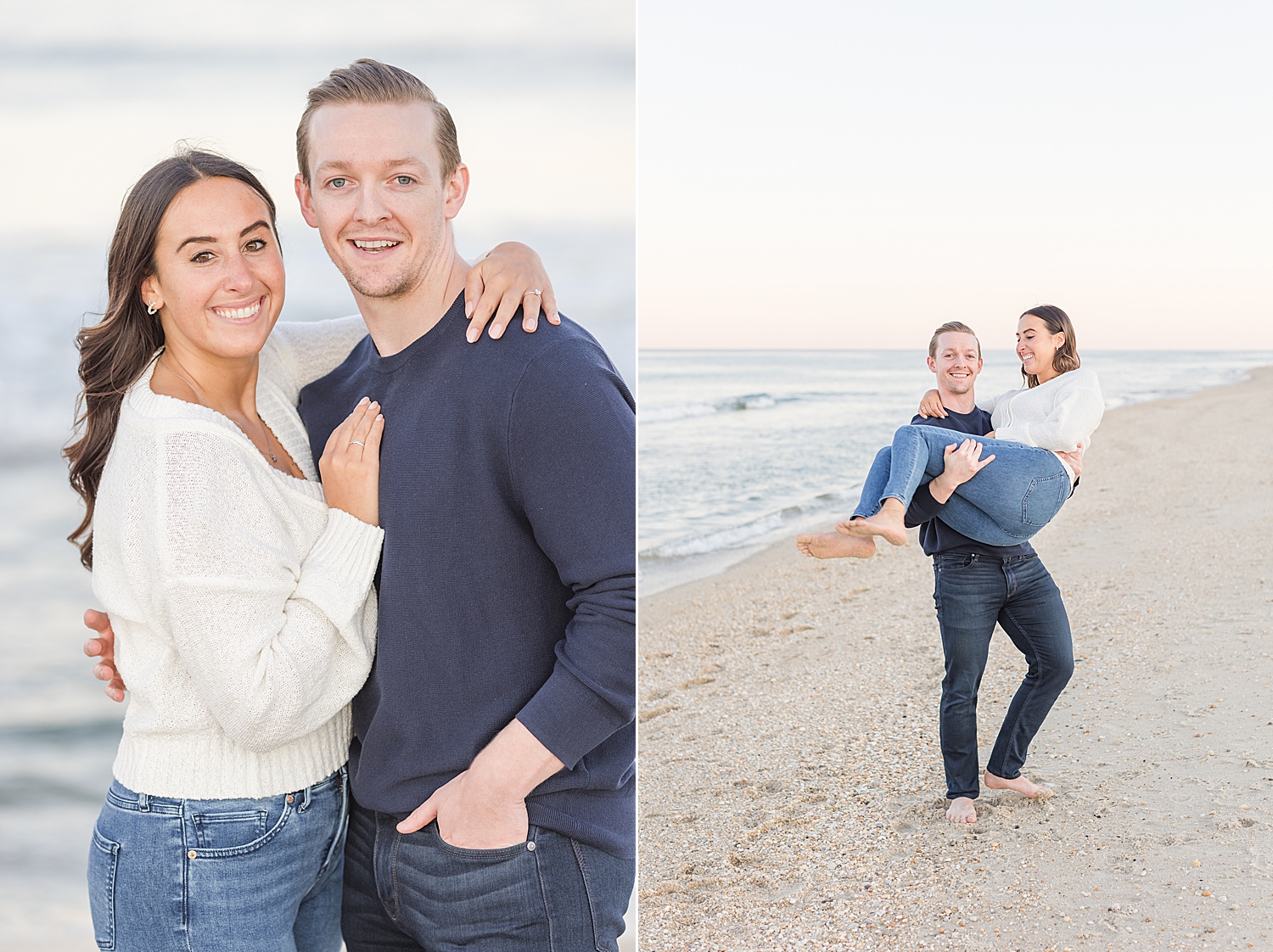 autumn beach engagement in Sea Bright, NJ