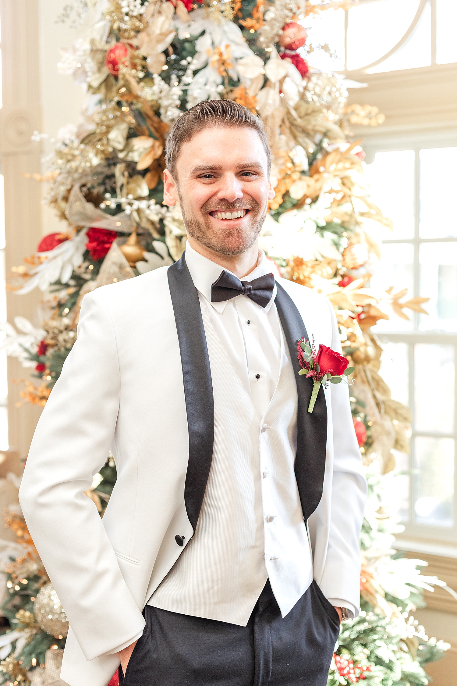 groom portraits from Festive Holiday Wedding in New Jersey