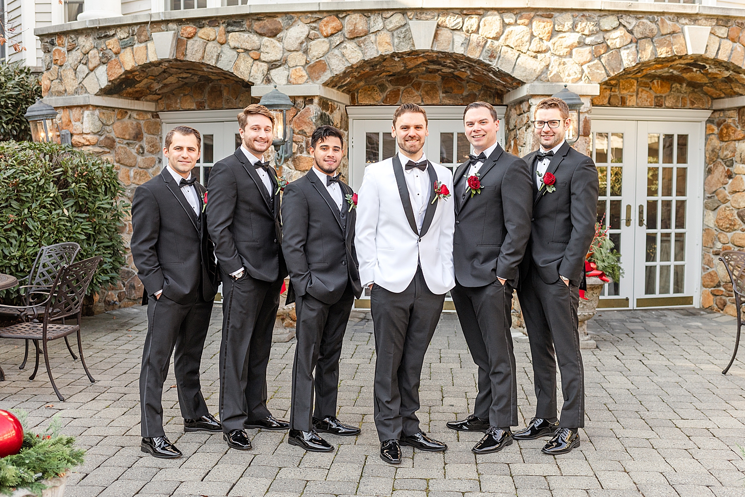 groom and groomsmen portraits from Festive Holiday Wedding in New Jersey