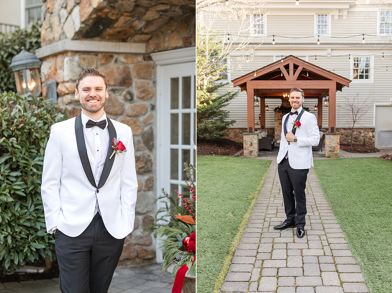 groom portraits from Festive Holiday Wedding in New Jersey