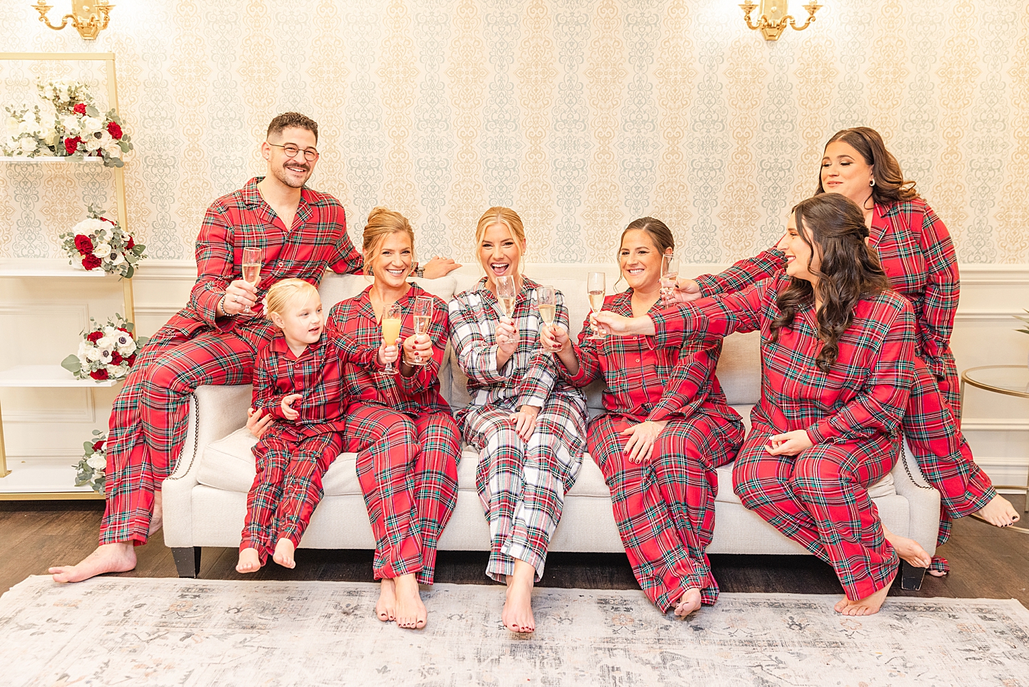 bridal party shares a toast