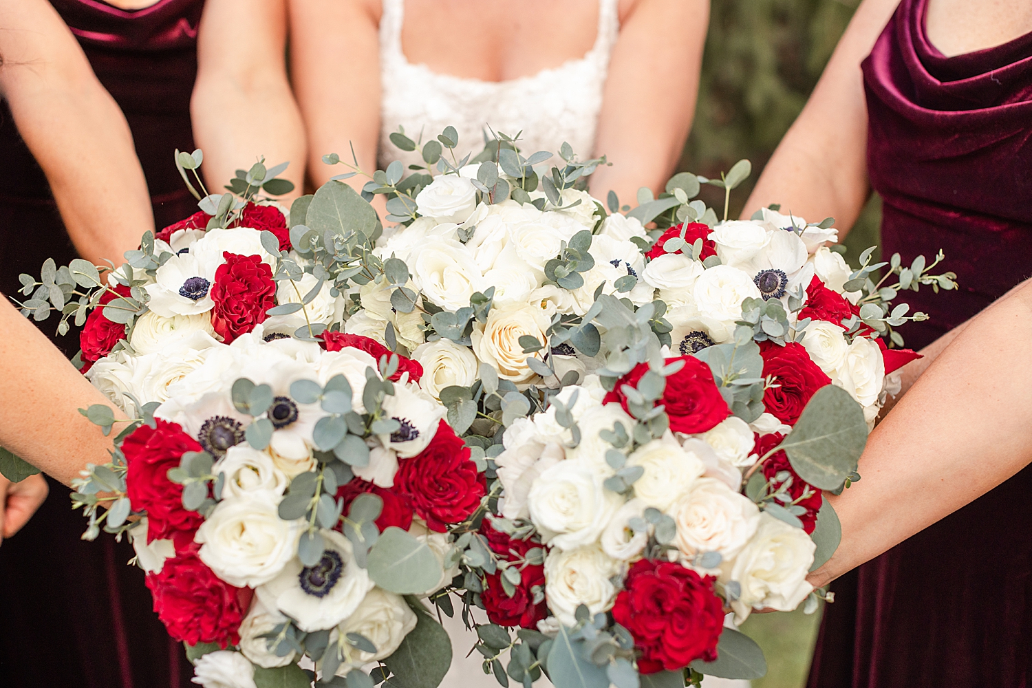 white and red flower bouquets