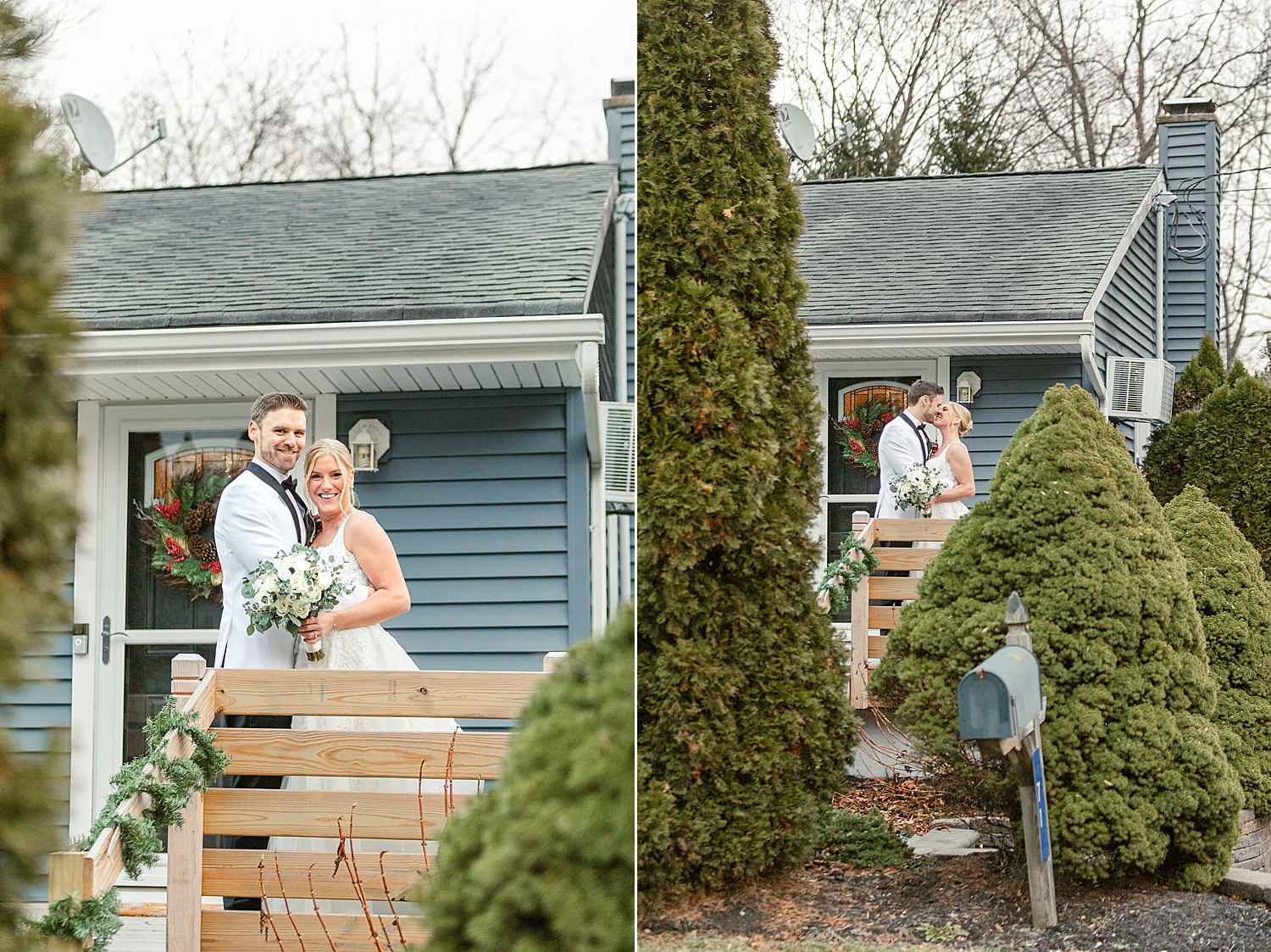 couple kiss on porch