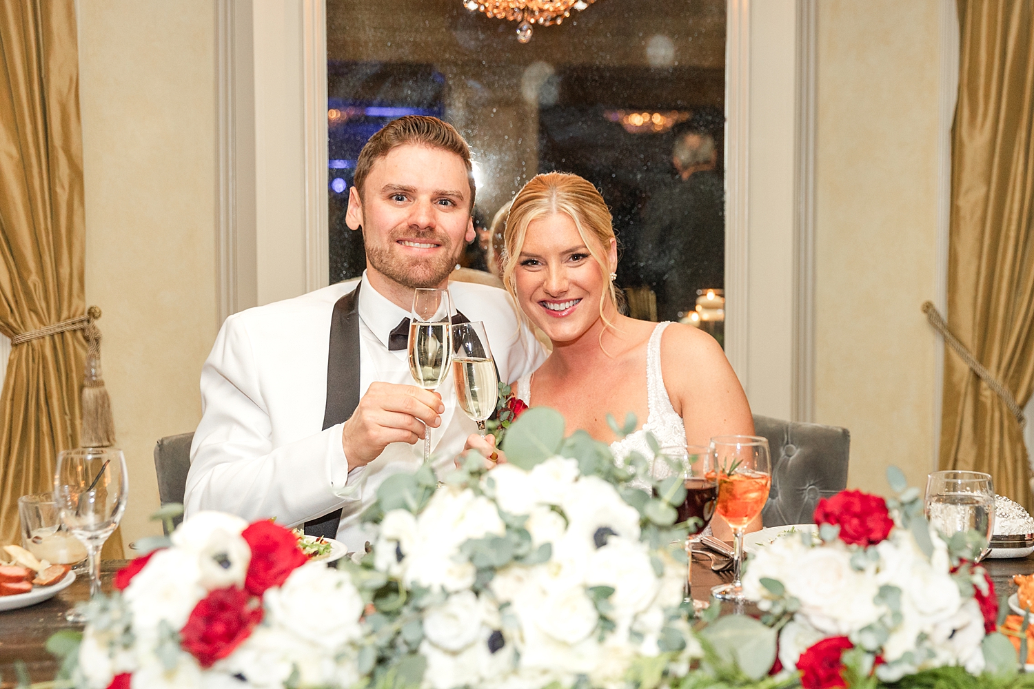 couple at wedding reception from Festive Holiday Wedding in New Jersey