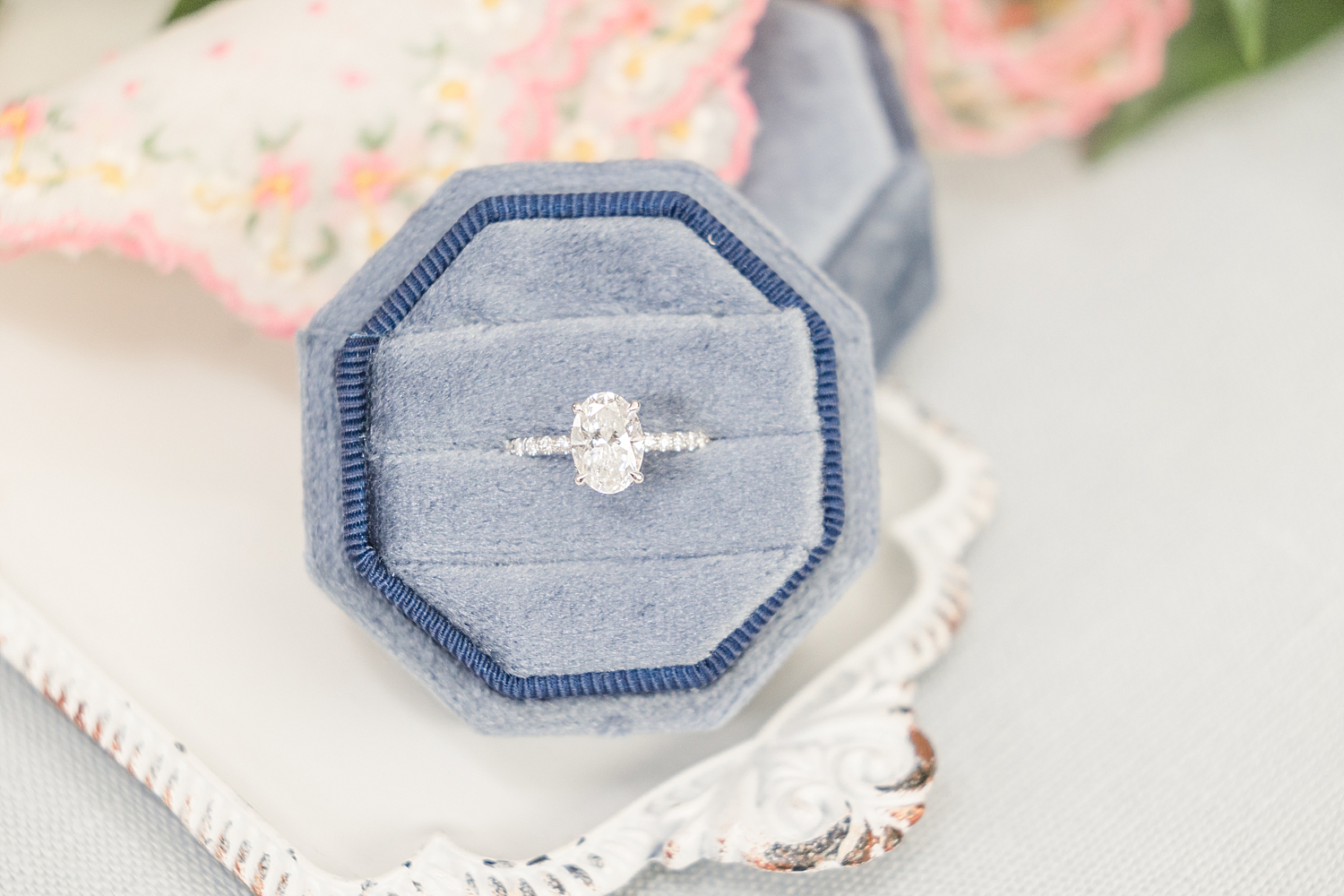 blue ring box from Romantic Spring Wedding in New Jersey