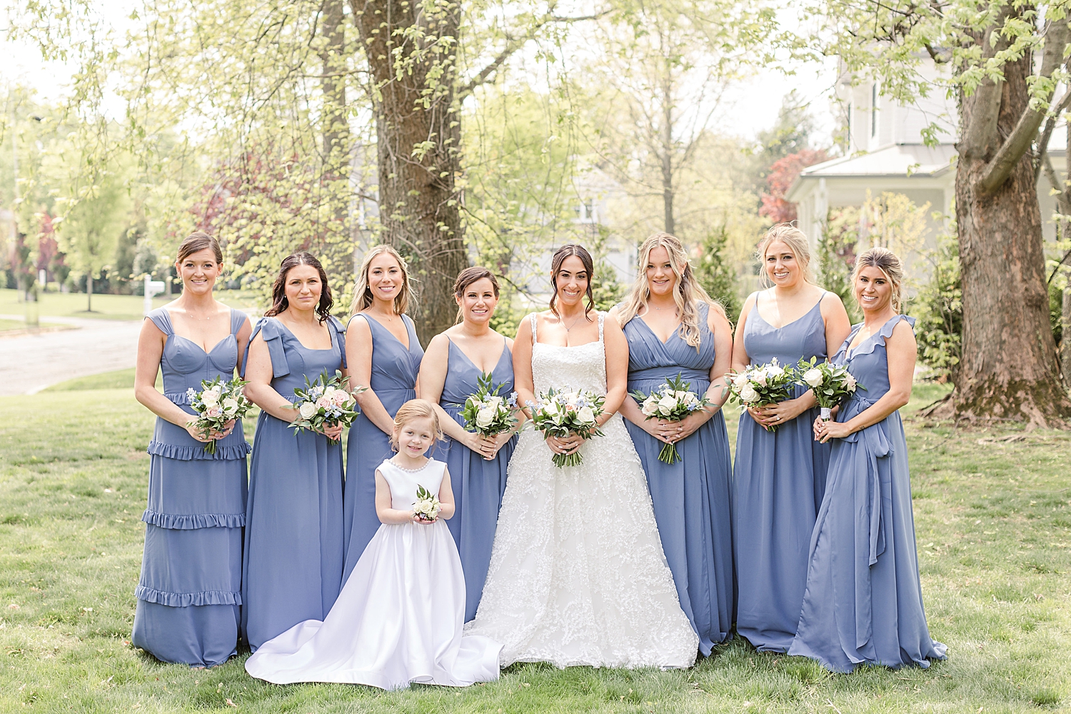 bride and bridesmaids photos outside from Romantic Spring Wedding in New Jersey