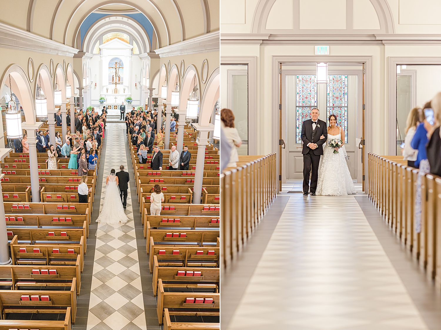 bride walks down the aisle with father