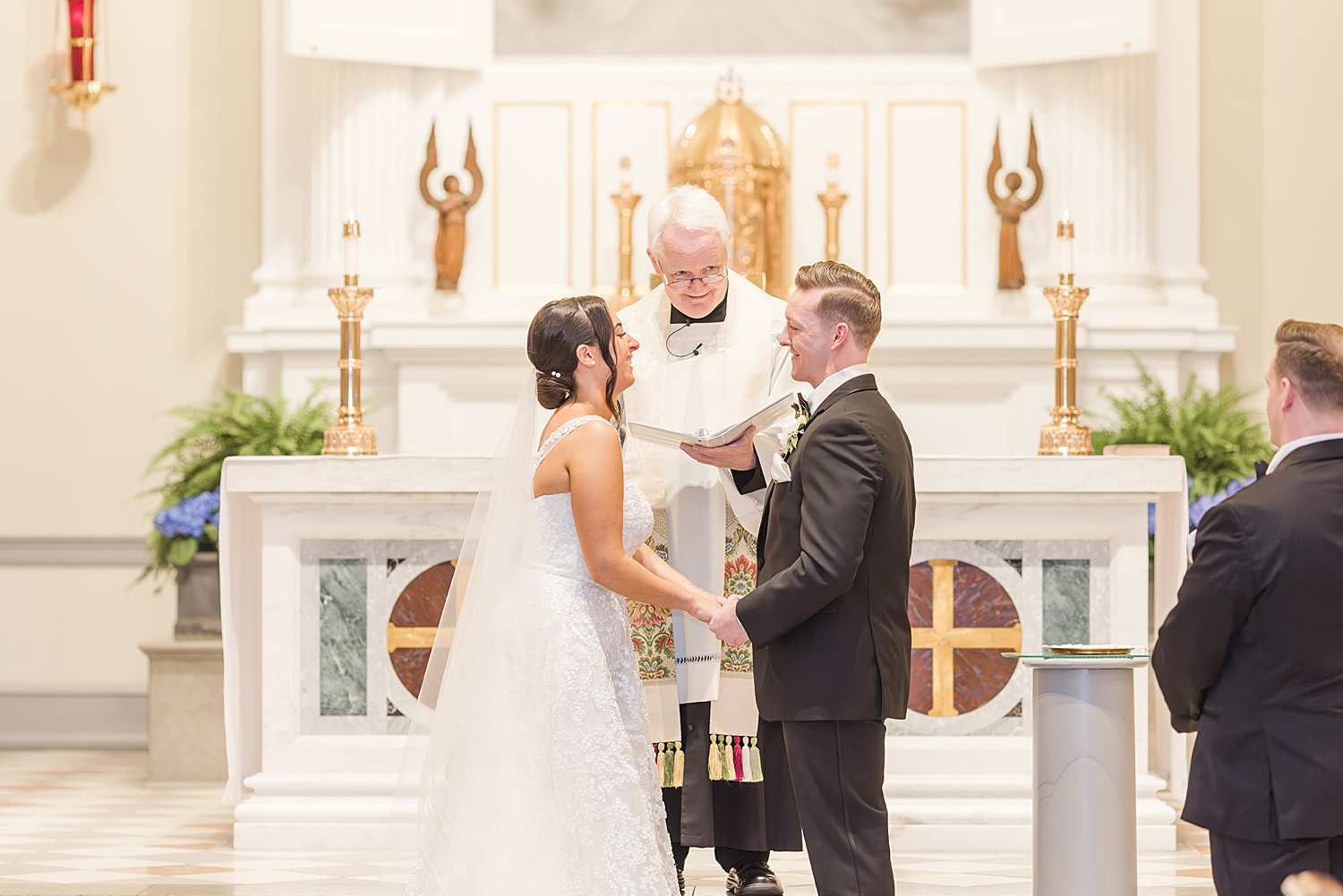 bride and groom exchange vows