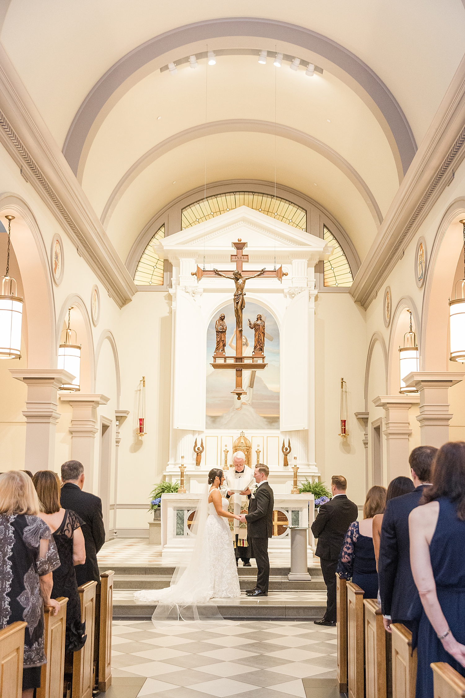 bride and groom inside church during wedding ceremony 