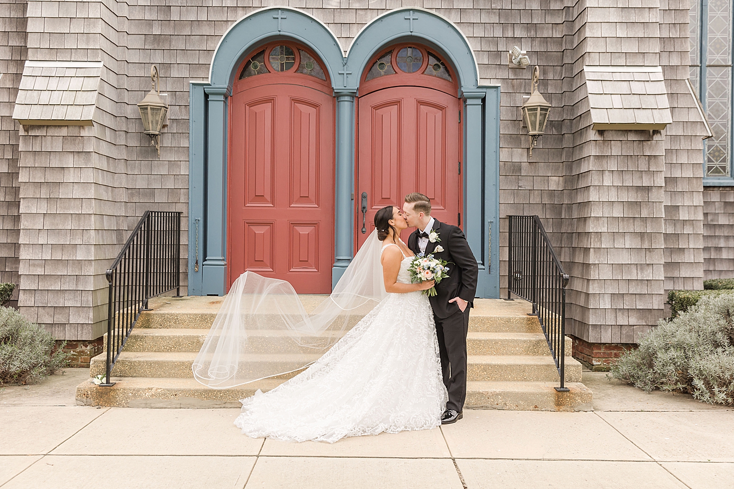 post-ceremony photos at church from Romantic Spring Wedding in New Jersey